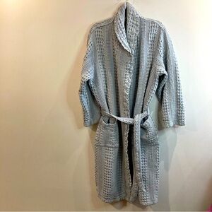 BOUTIQUE THE BAY Sz  L-XL Deep Ornate Waffle Light Grey Pockets Belted Robe